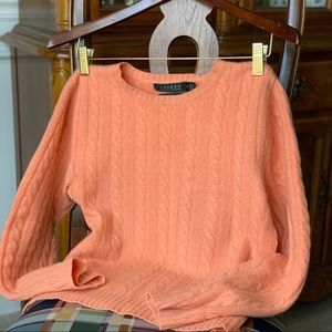 RL 100% Cashmere Peach Cable Knit Sweater